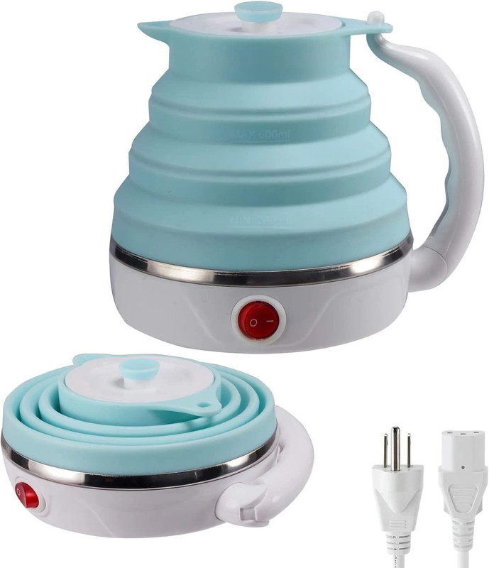 DSAFE Travel Portable Kettle, Foldable Electric Kettle,Food Grade Silicone,600ML Electric Kettle(0.6 L, Blue)