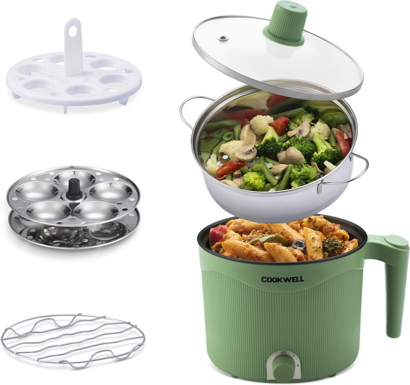 cookwell Multipurpose Nonstick Kettle Multi Cooker Electric Kettle(1.52 L, Green)