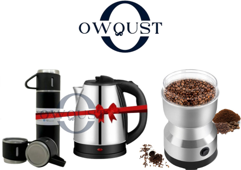 Owqust Vacuum Flask Set & Nima Mixer Grinder & Electric Kettle(1.8 L, Silver)