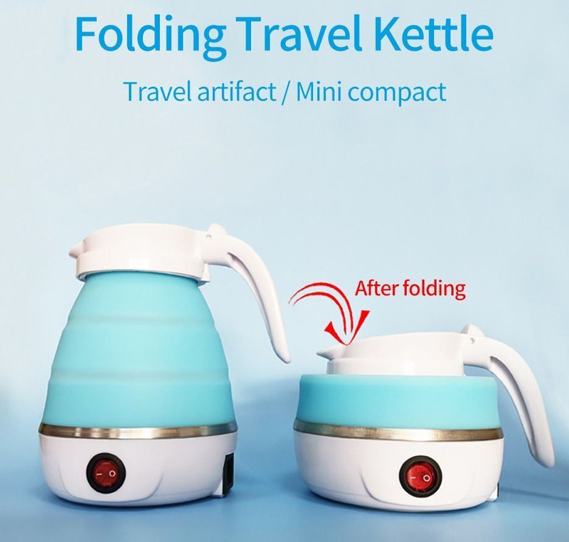 GRANTHI ENTERPRISE Travel Foldable Food Grade Electric Kettle Portable Silicone Collapsible Kettle Electric Kettle(0.6 L, Blue, White)