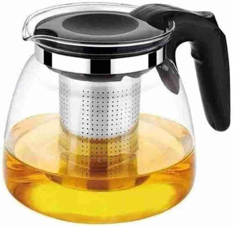Sarsawal 1 L Glass Kettle Tea Wooden Lid Teapot/Carafes & Pitchers with Bamboo Lid Electric Kettle(1 L, Silver, Black)