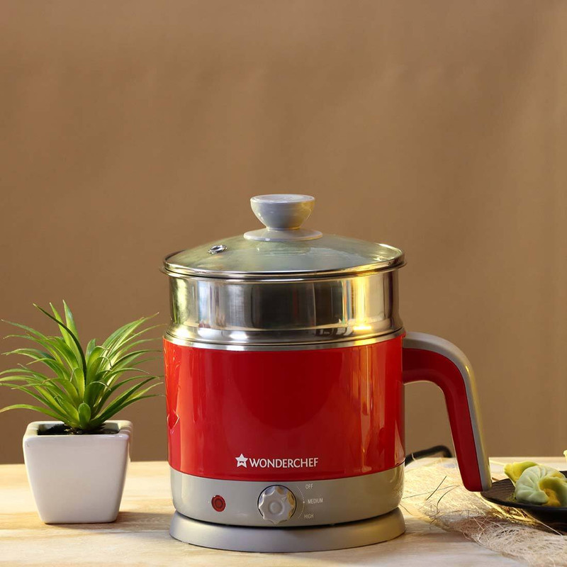 WONDERCHEF LUXE Stainless Steel Multi Cooker Electric Kettle(1.2 L, Red)