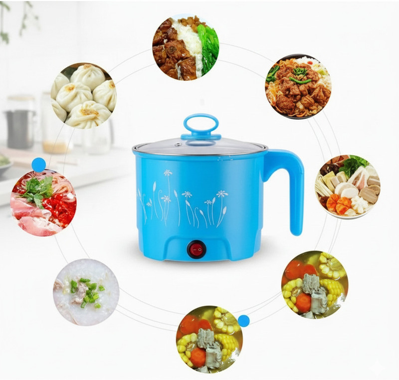 AVIRA OVERSEAS Electric Mini Cooker Steamer Cook pots for Cook Noodles/hot Pot/Rice Maker Rice Cooker, Slow Cooker, Travel Cooker, Egg Cooker(1.5 L, Blue)