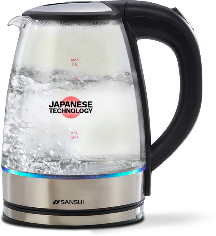 Sansui Glass Pro Electric Kettle(1.8 L, Black & Silver)