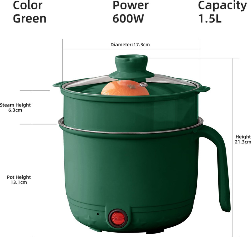 AVIRA OVERSEAS 1.5L Electric Multipurpose Cooking Pot With Stainless Steel Inner Rice Cooker, Rice Cooker, Egg Cooker(1.5 L, Green)