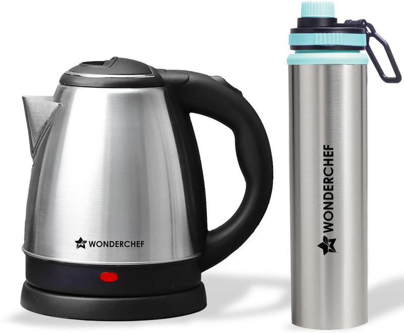 WONDERCHEF Acura Stainless-Steel Kettle 1.5L&Sippy Stainless Steel Bottle 750ml, Gift Combo Beverage Maker(1.5 L, Silver)