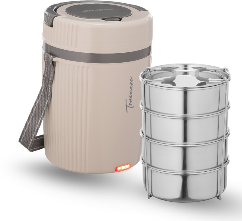 Trueware ELECTRIC 4 PU Insulated Inner Steel Electric 4 Containers Stainless Steel, Plastic Office Lunch Box(1800 ml)