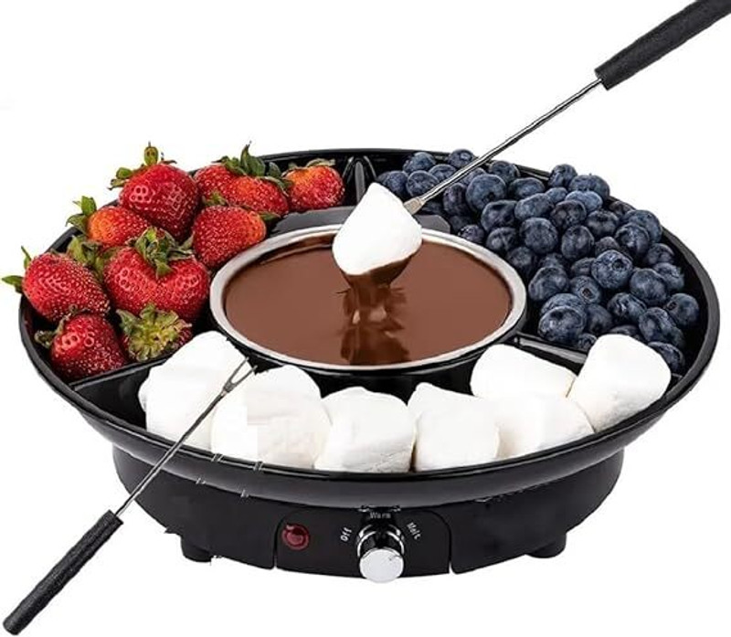 Cpixen Electric Fondue Pot Set - Chocolate Fondue Kit - Temperature Control Round Electric Pan
