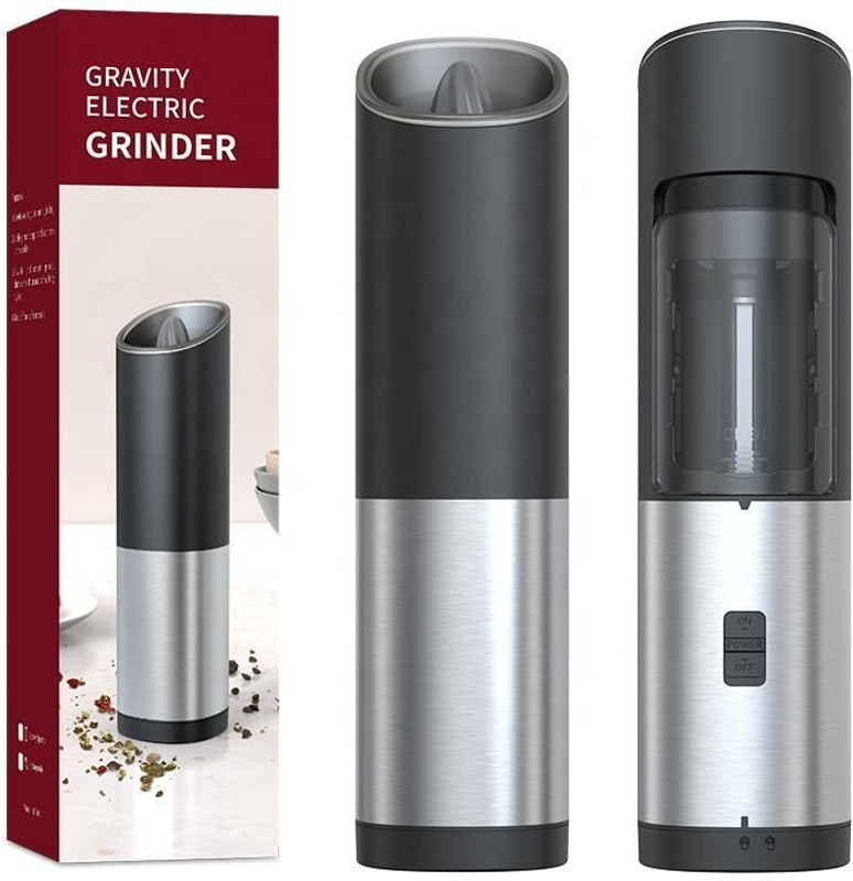 ELYZIO Auto LED Electric Pepper and Salt Grinder Stainless Steel Electric Mill(Black, Pack of 1)