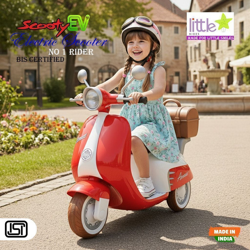 LITTLE RIDES Kids Battery Operated Scooter with LED Lights, Foot Pedal for Toddlers Aged 2–5 Scooter Battery Operated Ride On(Red)