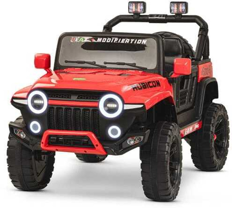 letzride 12V Kids Electric Ride-On Police Jeep with Remote Control LED Lights Music Jeep Battery Operated Ride On(Black)