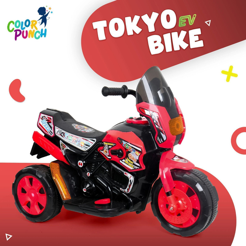 Colorpunch Tokyo 6V Electric Kids Bike Ride on with Music and Lights Bike Battery Operated Ride On(Blue, Black)