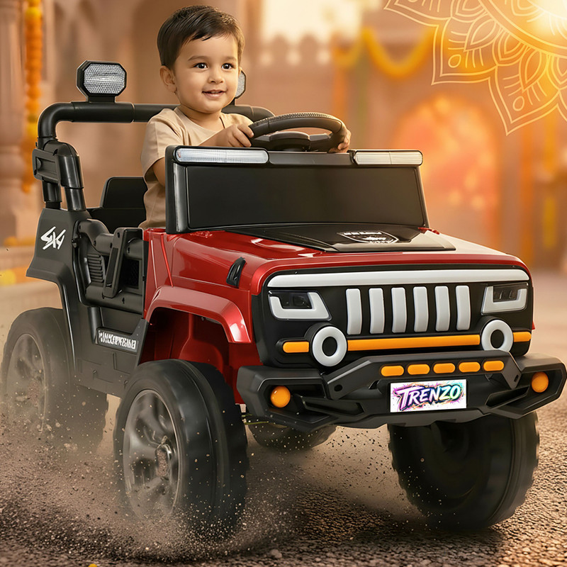 Trenzo Rambo 4x4 Motor Hummer | Manual & Remote Car for Kids + RGB Lights (Age 1-6 yrs) Jeep Battery Operated Ride On(Red)