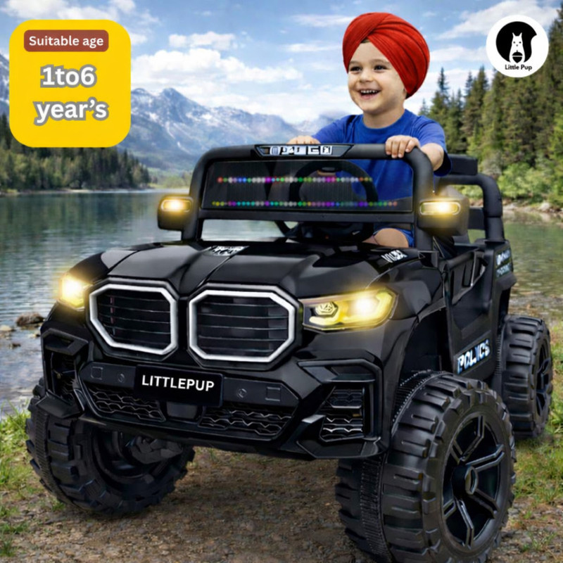 LITTLEPUP Kids Battery Operated Ride On Car Rechargeable Electric Toy Vehicle Jeep Battery Operated Ride On(Black)