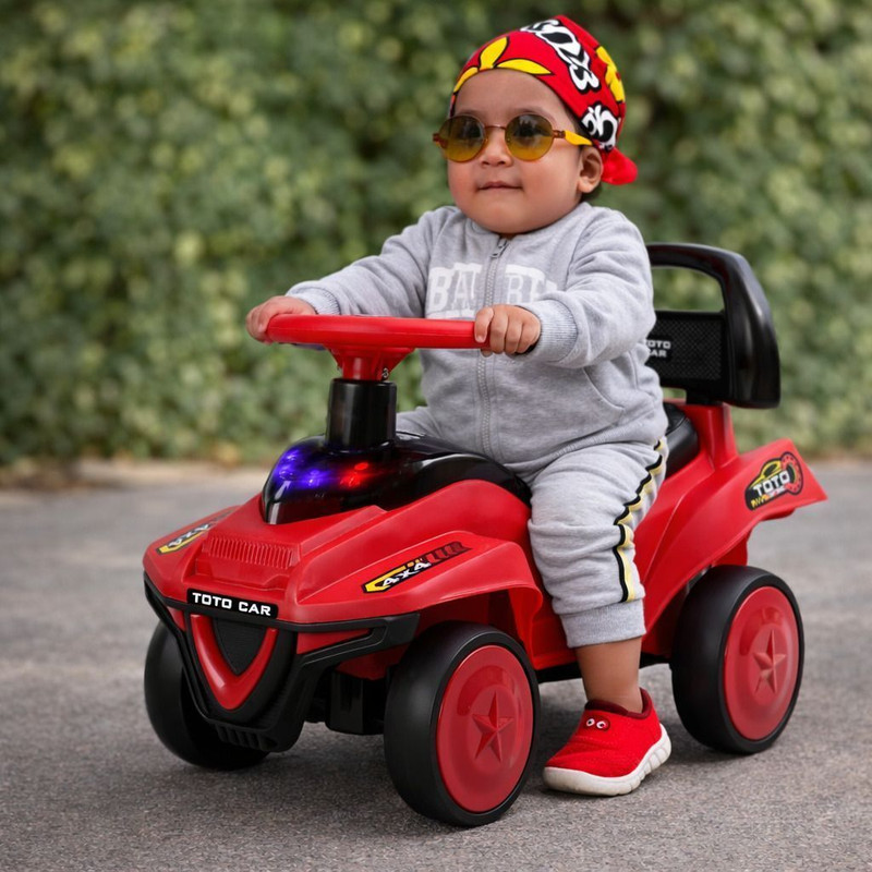 Stylezone Toto Rider Push Ride-On Car for Kids with Horn and LED Lights (1–4 Years) Car Battery Operated Ride On(Red)