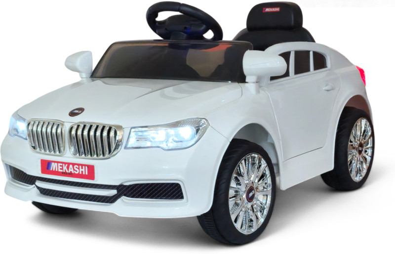 Mekashi Kids Electric Car with Remote, LED Lights & Music, Strong & Durable, Car Battery Operated Ride On(White)