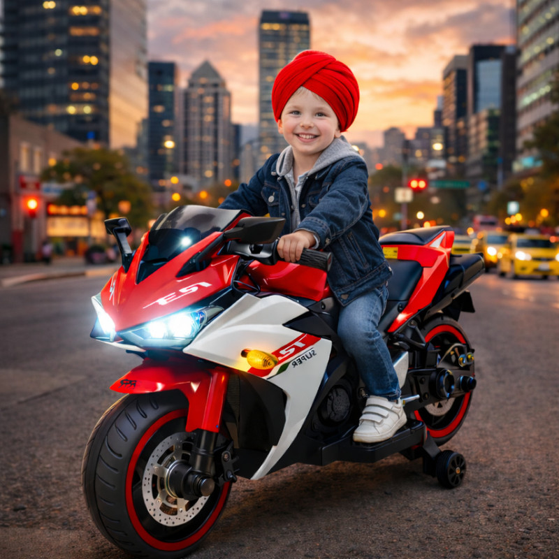 A+13 TOYS 6V Kids Electric Bike with LED Light & Music (2–5 Years) Bike Battery Operated Ride On(Red)