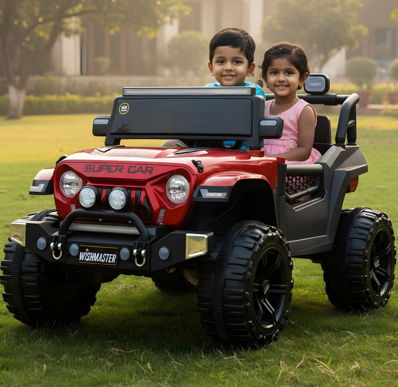 Wishmaster Big Size Kids ThunderRider 4x4 Electric Ride-On Off-Road Jeep with LED & Music Car Battery Operated Ride On(Red)