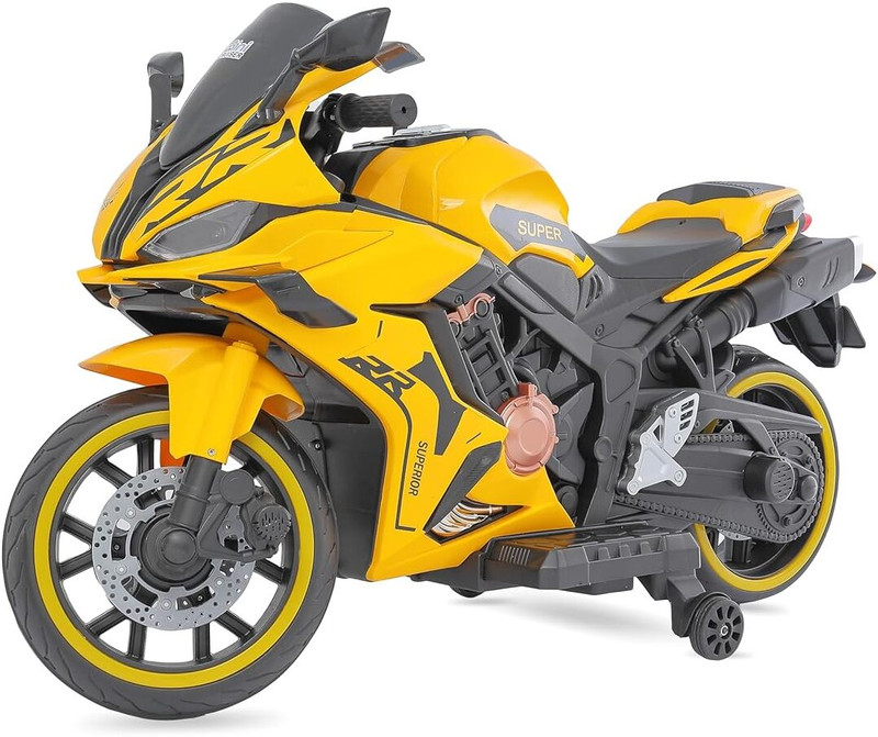 SUNNIVA Super RR Kids Battery Operated Ride-on Bike Rechargeable Battery LED Lights Bike Battery Operated Ride On(Yellow)