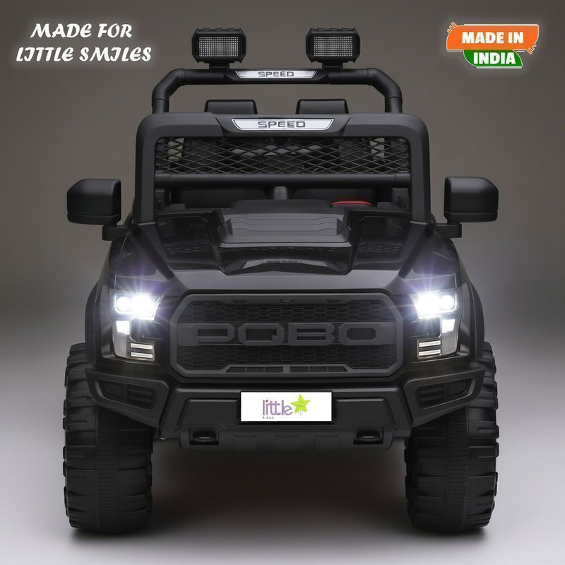 LITTLE RIDES Pobo 12v Battery Operated Jeep for Kids, with Light & Music | Big Jeep Battery Jeep Battery Operated Ride On(Black)