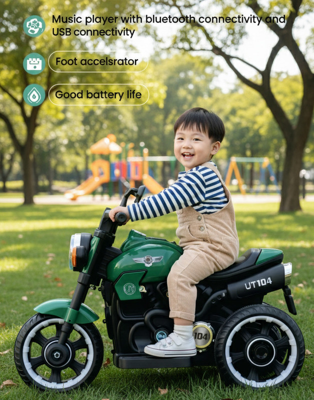Prabal HAWK Ride-On Bike with Music, Lights & USB | 3-Wheel Toy Bike Battery Operated Ride On(Green)