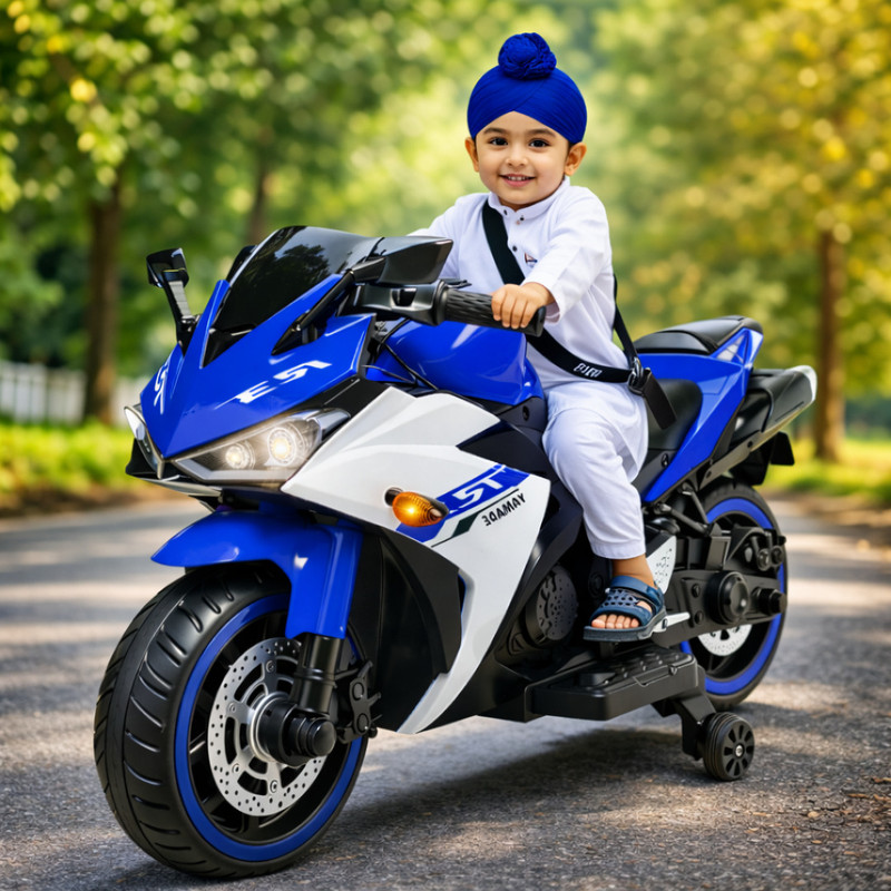 letzride R3 Electric Ride On Bike for Kids Sports Super Bike Style Sports Super Bike Bike Battery Operated Ride On(Blue)