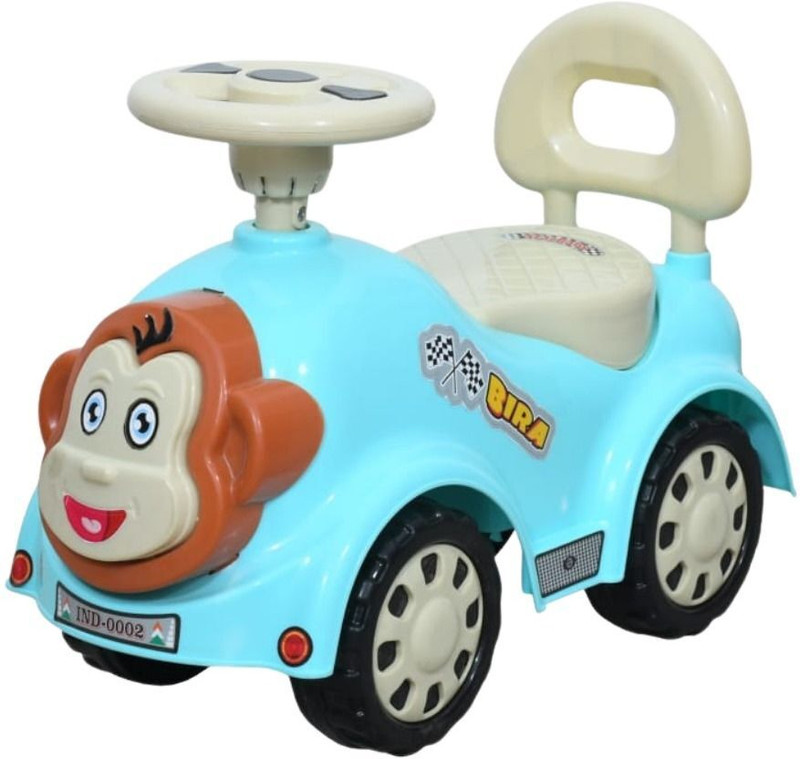 Ayaan Toys Monkey Face Ride On Push Car for Kids Steering Wheel Backrest Indoor Outdoor Rideons & Wagons Non Battery Operated Ride On(Blue)