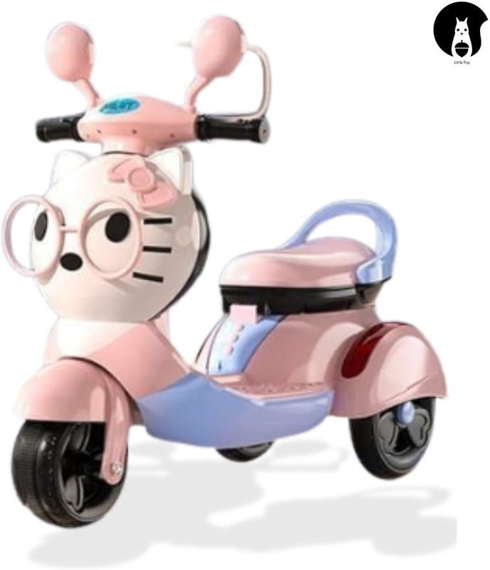 LITTLEPUP Hello Kitty Style Kids Ride On Scooter Battery Music LED Lights Rechargable Scooter Battery Operated Ride On(Pink)