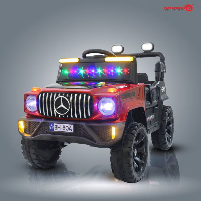 FUN WHEELS FWJ-11 OffRoad King BH-Kids Electric 4x4 Jeep with RGB Lights & Big Wheels Jeep Battery Operated Ride On(Red)