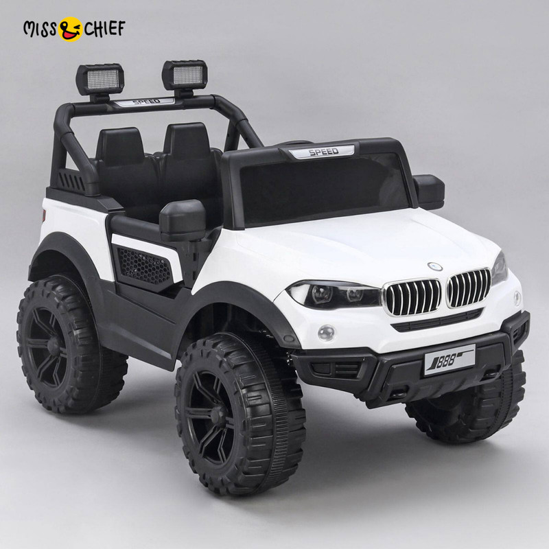 Miss & Chief 888 Battery Operated 12V Jeep for Kids with Music, LED Lights & Remote Jeep Battery Operated Ride On(White)