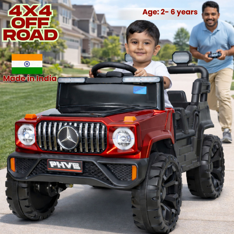 Trenzo Kids electric jeep 4x4 Motors Car for Kids with Music, RGB Lights (1-6 Yrs) Kids Jeep Battery Operated Ride On(Black)