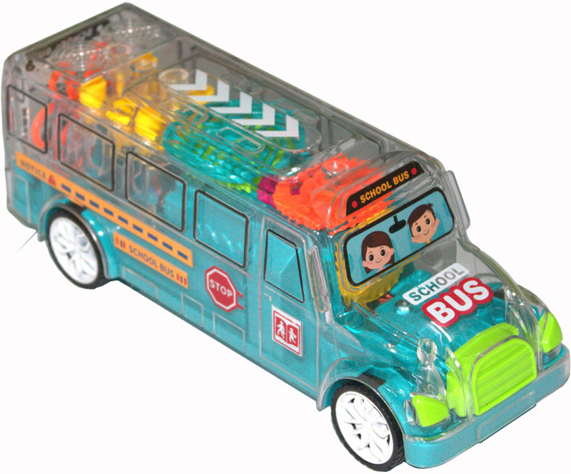 Khel Khilone Transparent School Bus, Moving Gears & Parts, 360° Rotation, Lights & Melodies Car Battery Operated Ride On(Multicolor)