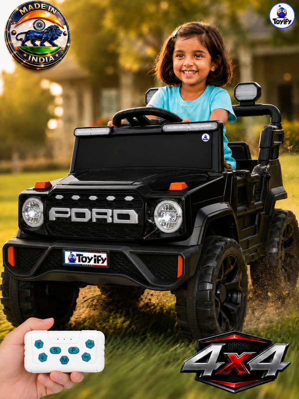 Toyify 4x4 Ride-On Car for Kids – 4 Motor, Remote Control, Music & Lights Car Battery Operated Ride On(Black)