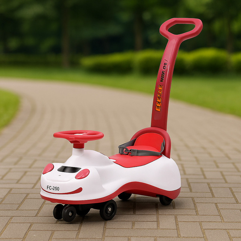 Funride Beetle Swing Car Rider With Parental Handle with Steering Music and Lights Rideons & Wagons Non Battery Operated Ride On(Red)