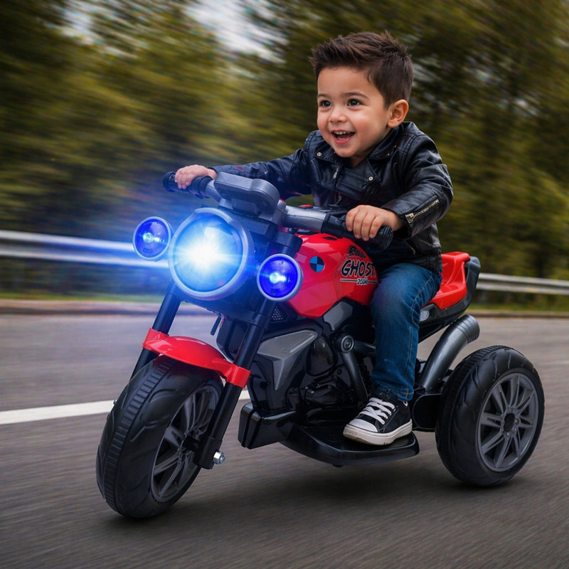 A+13 TOYS Ghost Rider 6V Kids Bike 2-5Y Ride On with LED, Music, Bluetooth, USB Bike Battery Operated Ride On(Red)