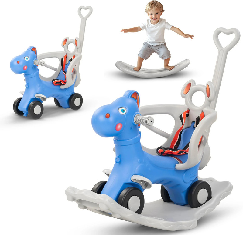baybee 3 in 1 Baby Rocking Horse Ride on Toy Horse for Kids Car Baby Rocking Chair Rideons & Wagons Non Battery Operated Ride On(Blue, White)