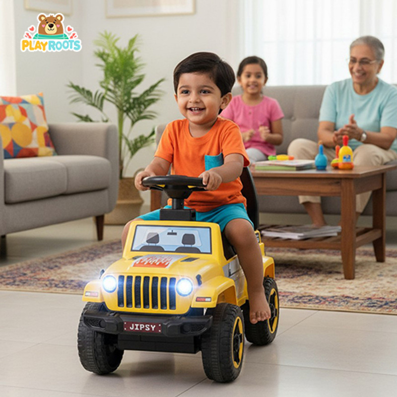 Playroot Toddler Ride-On Vehicle Toy for Indoor/Outdoor Activity Jeep Battery Operated Ride On(Yellow)