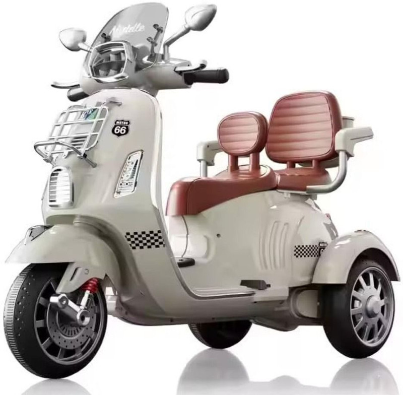 letzride Retro Style 3 Wheel Electric Mobility Scooter with Dual Seat for kids Scooter Battery Operated Ride On(White)