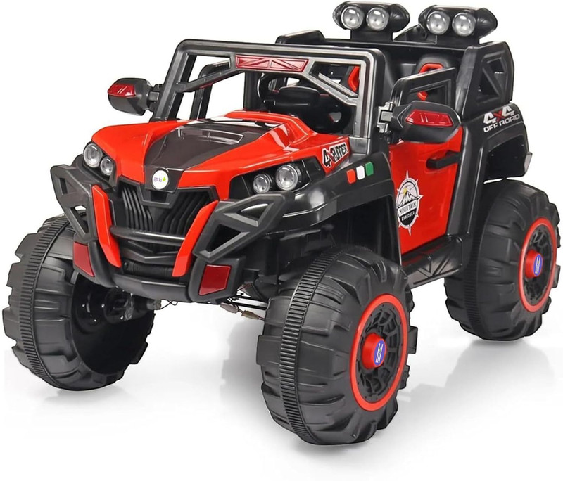 LITTLE RIDES Battery Operated 4x4 Big Size Jeep 12V Battery with LED & Music Jeep Battery Operated Ride On(Red)