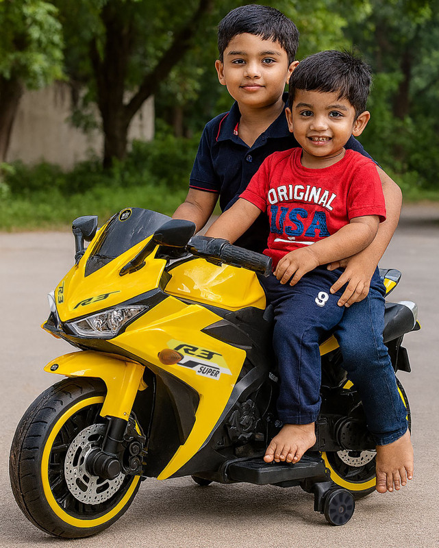 Wishmaster Kids Electric Motorcycle With Hand Acceleration & Foot Brake Bike Battery Operated Ride On(Yellow)