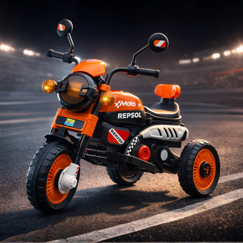 Little lions Cruise Electric Ride on Bike For Kids With Lights,Music, 6V Bike Battery Operated Ride On(Orange, Black)