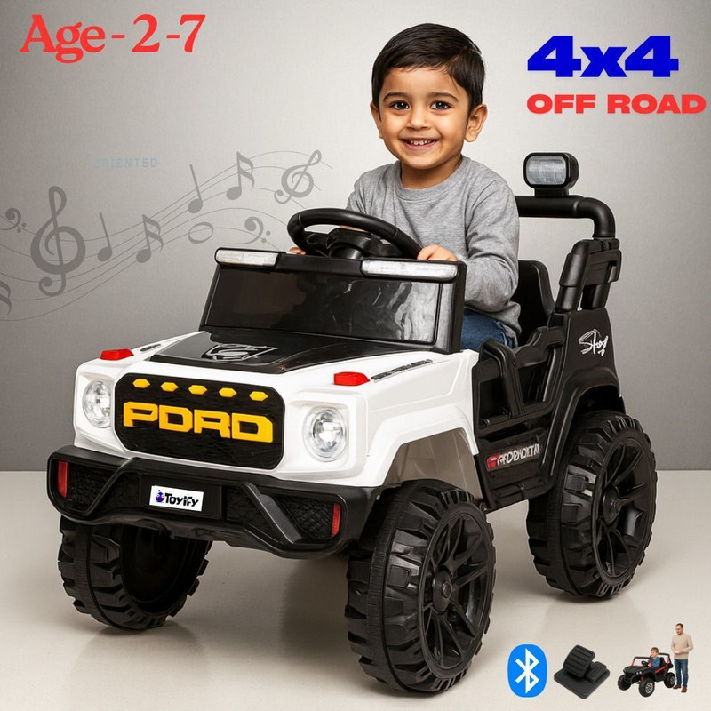 Toyify Kids electric jeep for 2-7 years| rechargeable Car Battery Operated Ride On(White)