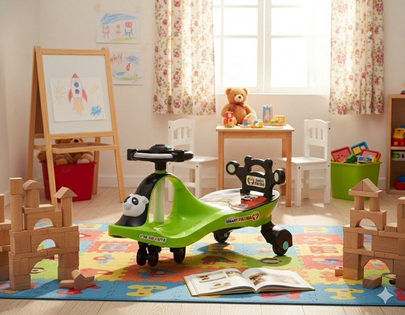 A+13TOYS A+13Toys Panda Car with Lights Music Easy Steering Swing Car Non Battery Operated Ride On(Green)
