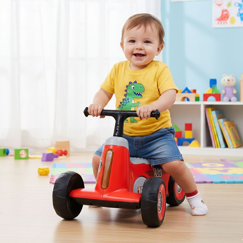 Buddynjoy Baby Ride On Car, 4 Wheel Push Ride On Vehicles for Kids and Toddlers Rideons & Wagons Non Battery Operated Ride On(Red)