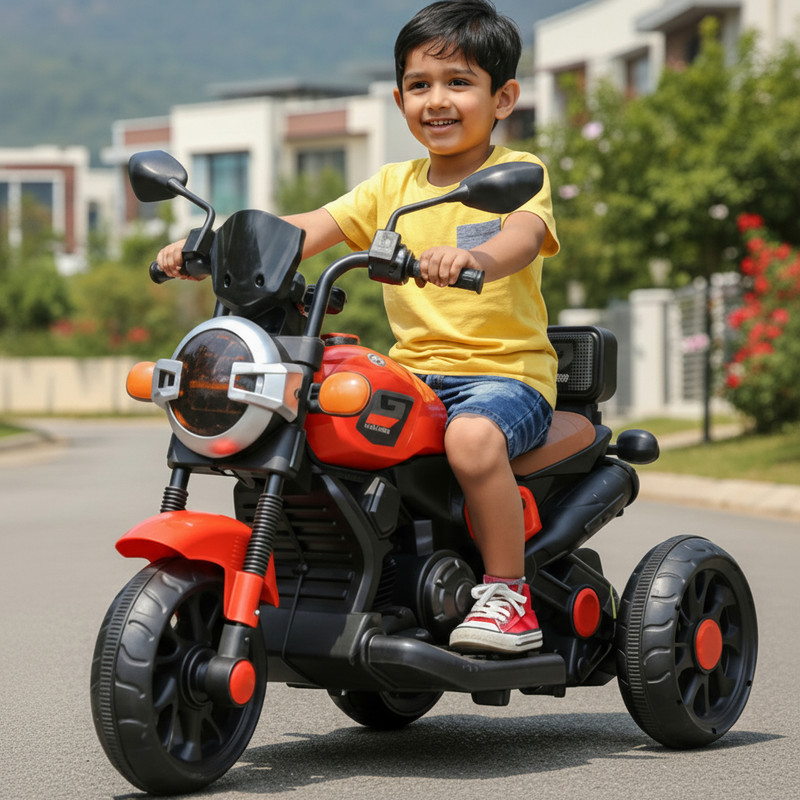 Wishmaster Kids EV Motorbike For 2-5 Year 3-Wheel | 2-5 Year Kids With Charger & Warranty Bike Battery Operated Ride On(Red)