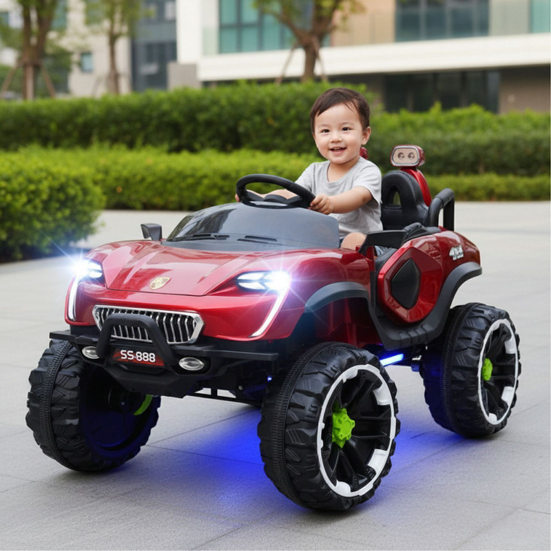 CLEVER FOX Thunder Remote Control Jeep for Kids with LED Lights, Music & Swing Function Car Battery Operated Ride On(Red)
