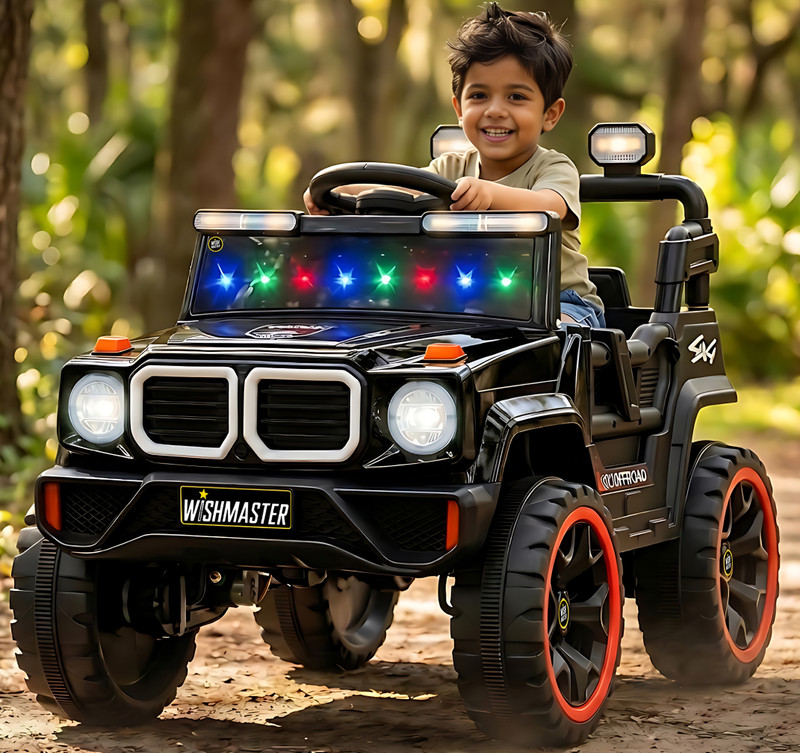 Wishmaster 4x4 Pobo Driving Car With Remote , Mobile App + Manual Drive Car Jeep Battery Operated Ride On(Black)