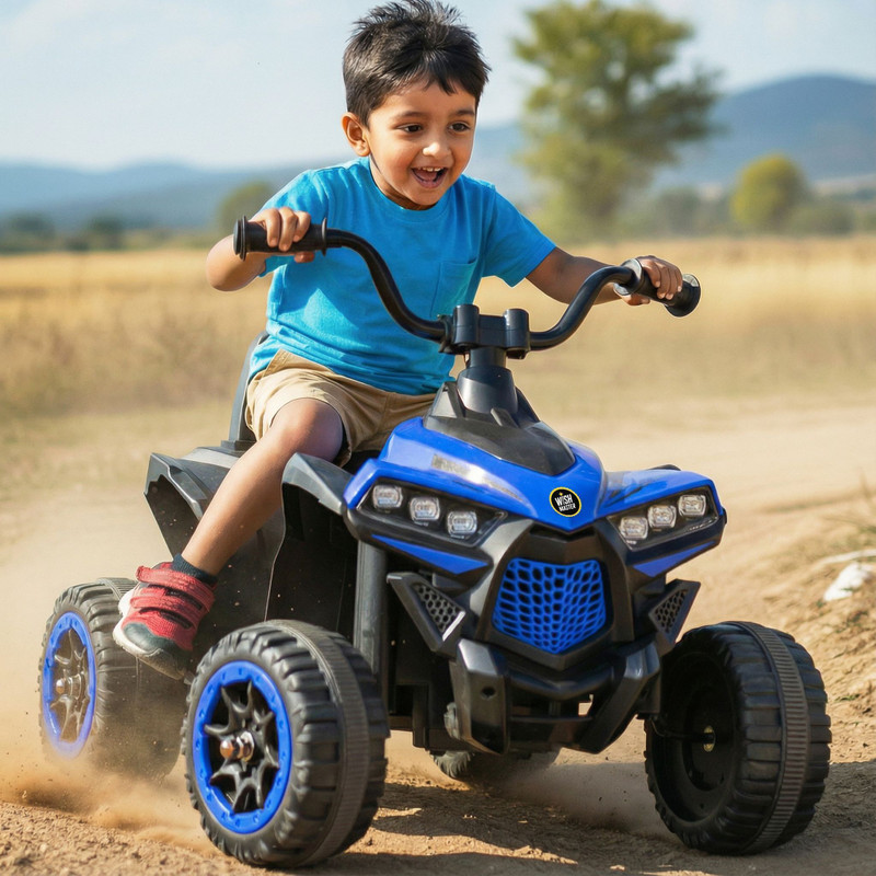 Wishmaster Electric ATV Ride-On Car for Kids (2–5 Years) | Rechargeable Quad Bike Car Battery Operated Ride On(Blue)