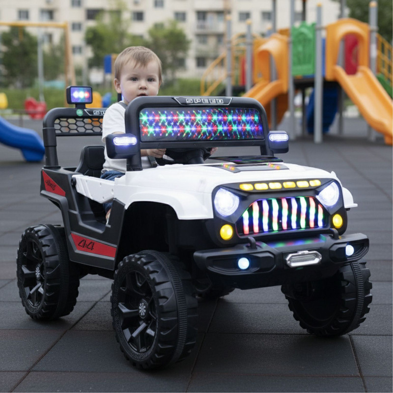 CLEVER FOX Clever Fox Battery Operated Jeep for Kids, with RGB Light & Music Jeep Battery Operated Ride On(White)