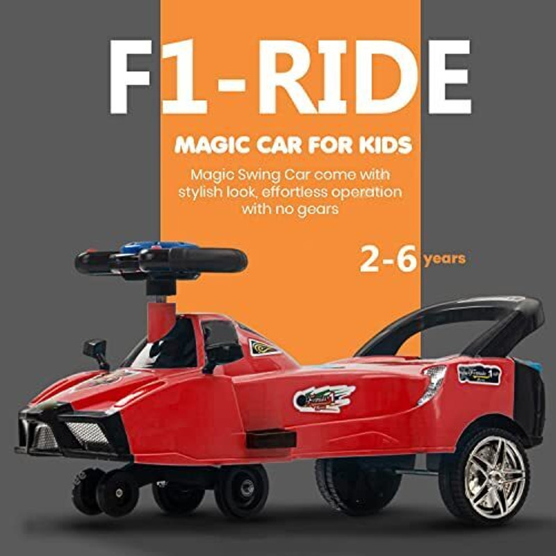 KIDBITKART Magic Swing Car Ride on with Music & Lights Car Non Battery Operated Ride On(Red, Black)